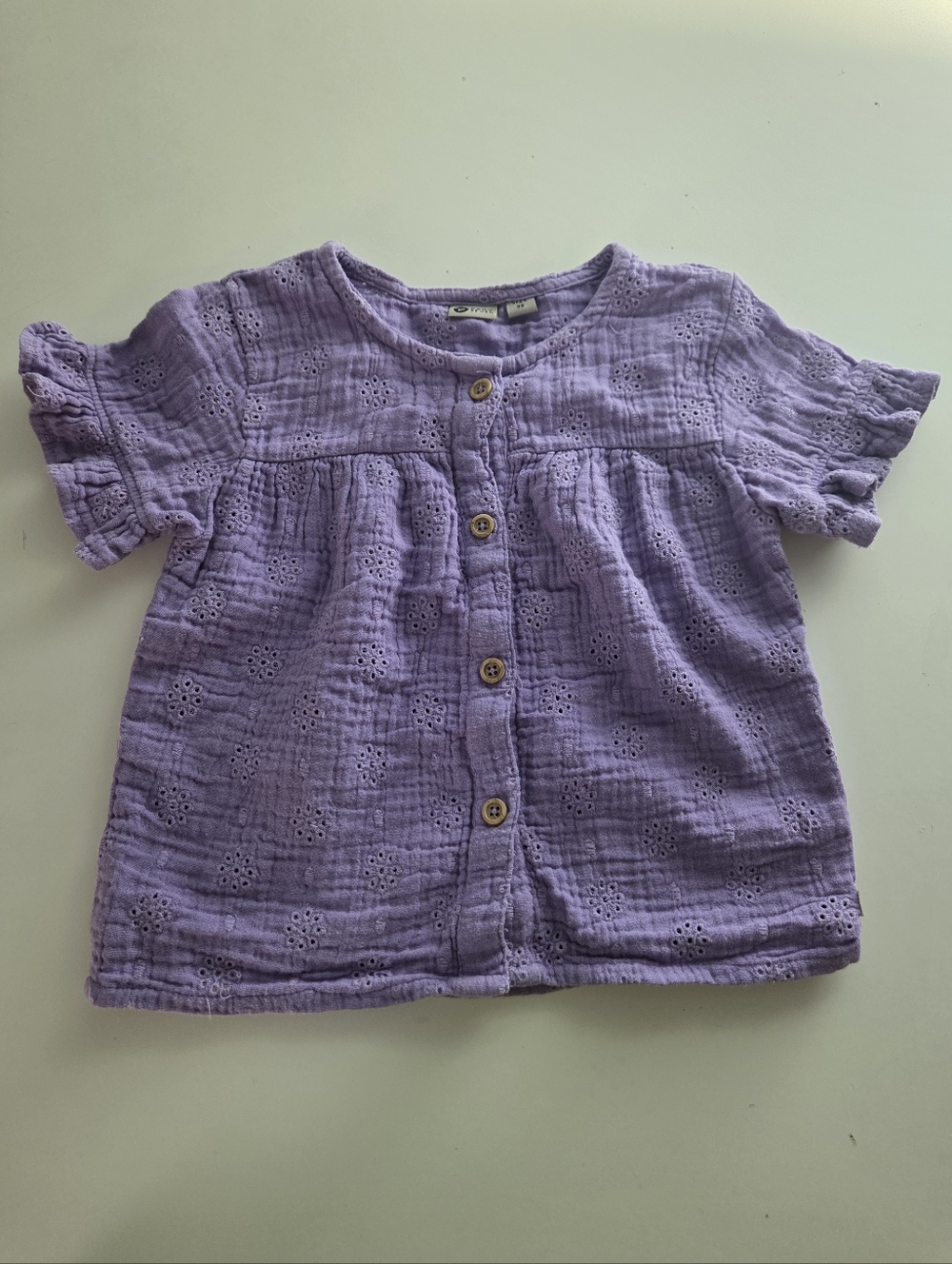 Daily 7 Girls' Lavender Eyelet Button-Front Short Sleeve Boho Top Size 3